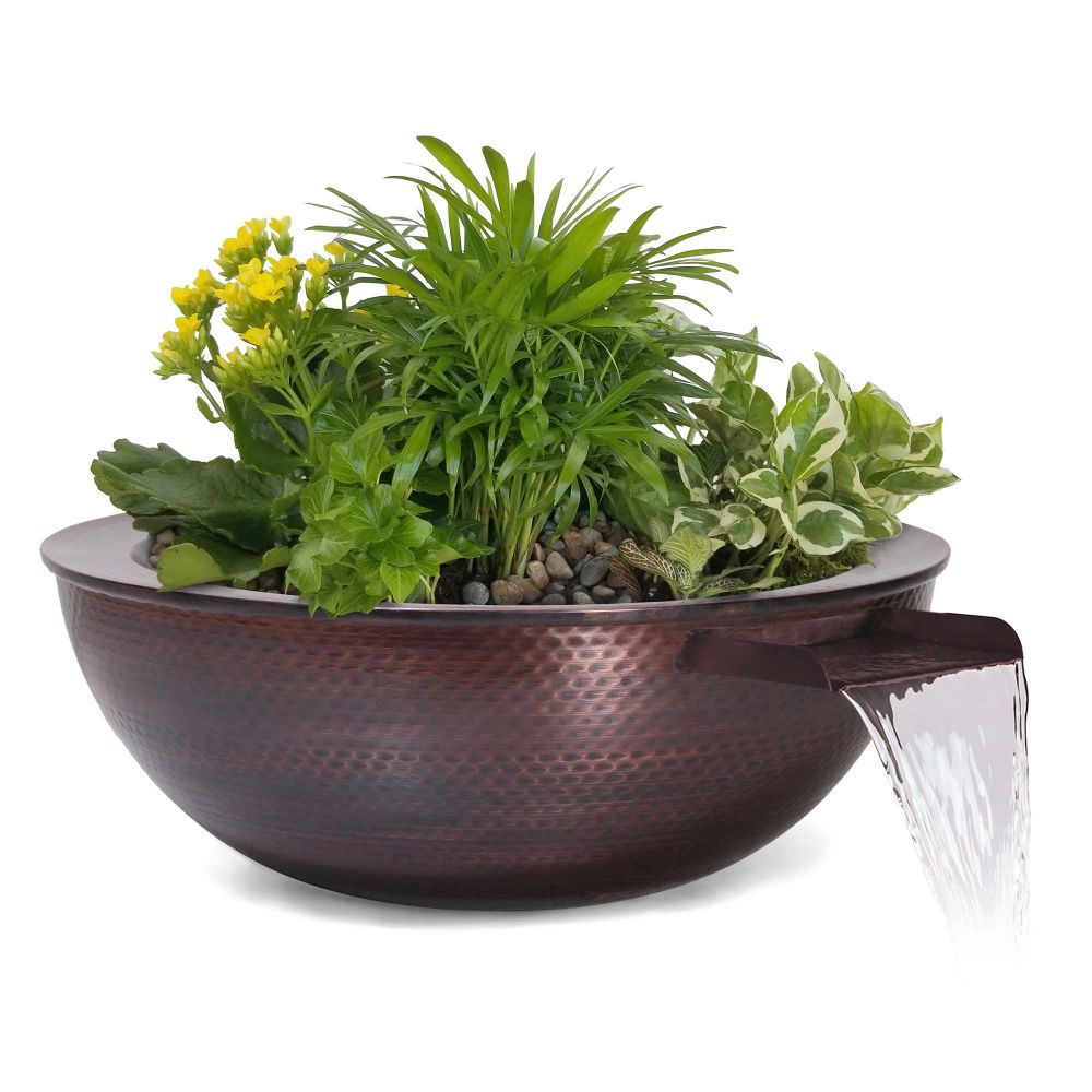 The Outdoors Plus OPT-27RCPRPW 27" Sedona Hammered Copper Planter & Water Bowl